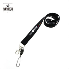 Vollfarbige schwarze Slippy Polyester Lanyard mit Telefon Clip